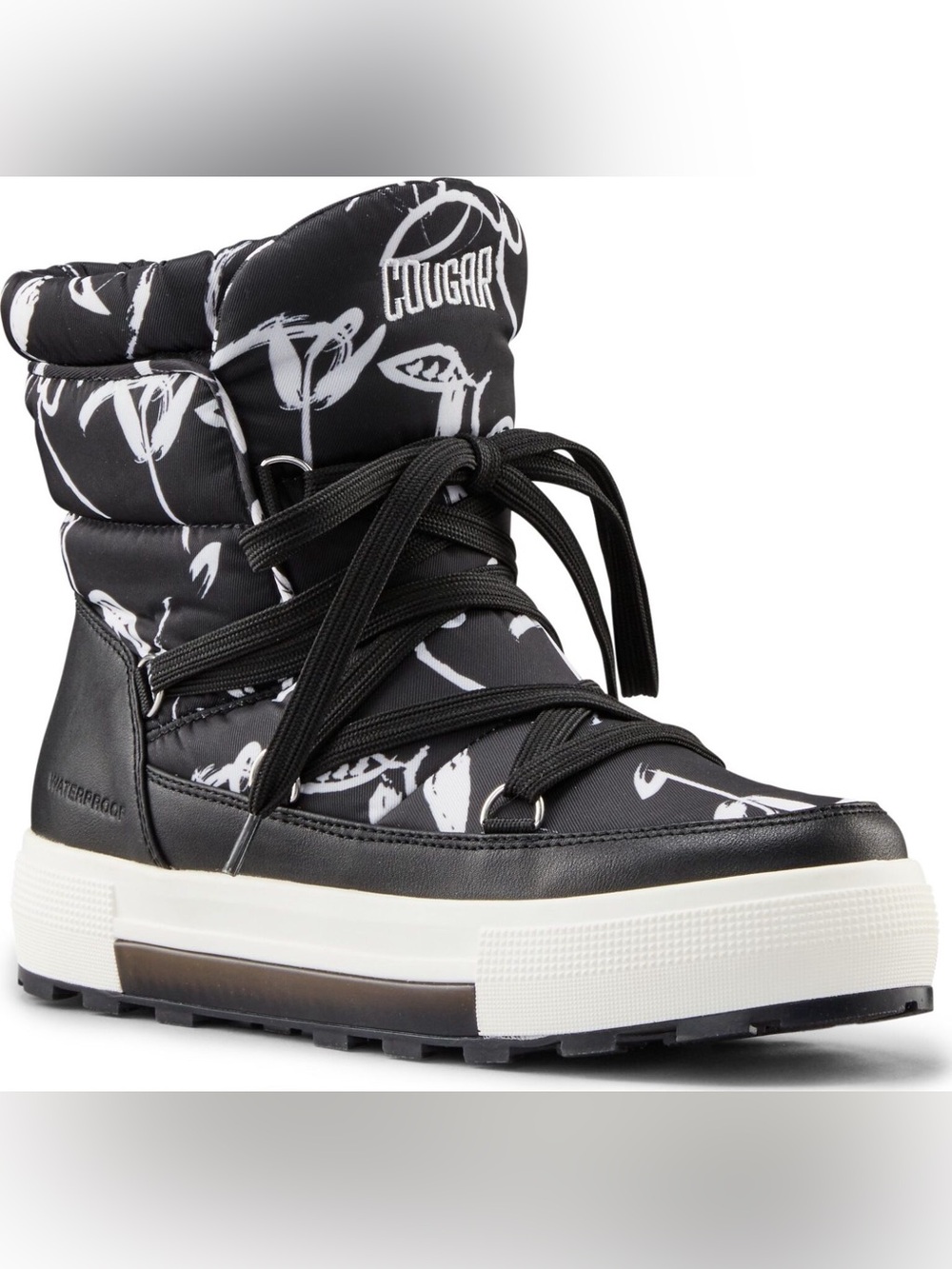 Cougar Women's Black & White Quilted Lace-Up Winter Boot